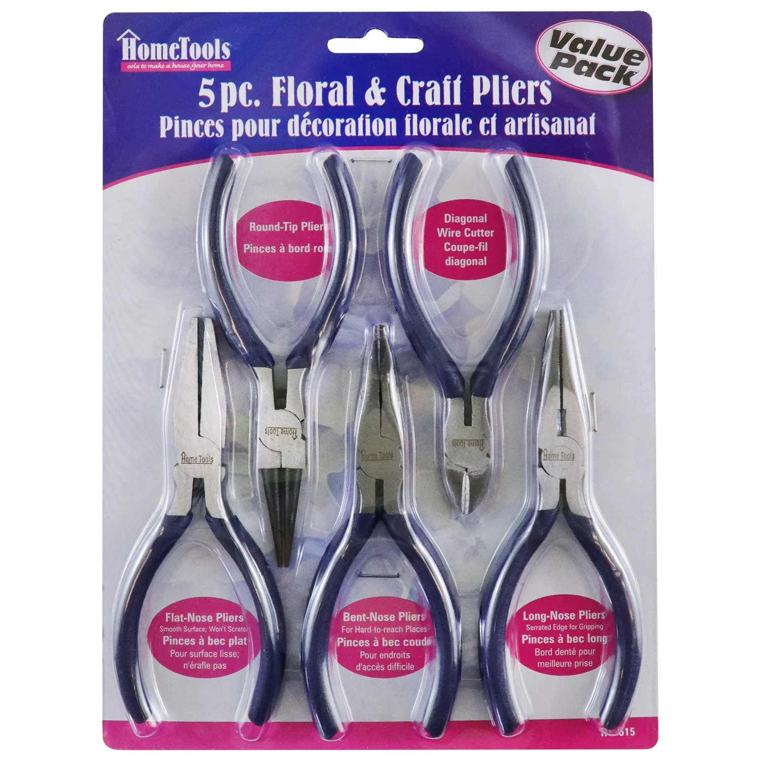 HT-515 Flora Pliers Set - flat-nose, round-tip, bent-nose, long-nose pliers and diagonal wire cutter - 5 pcs