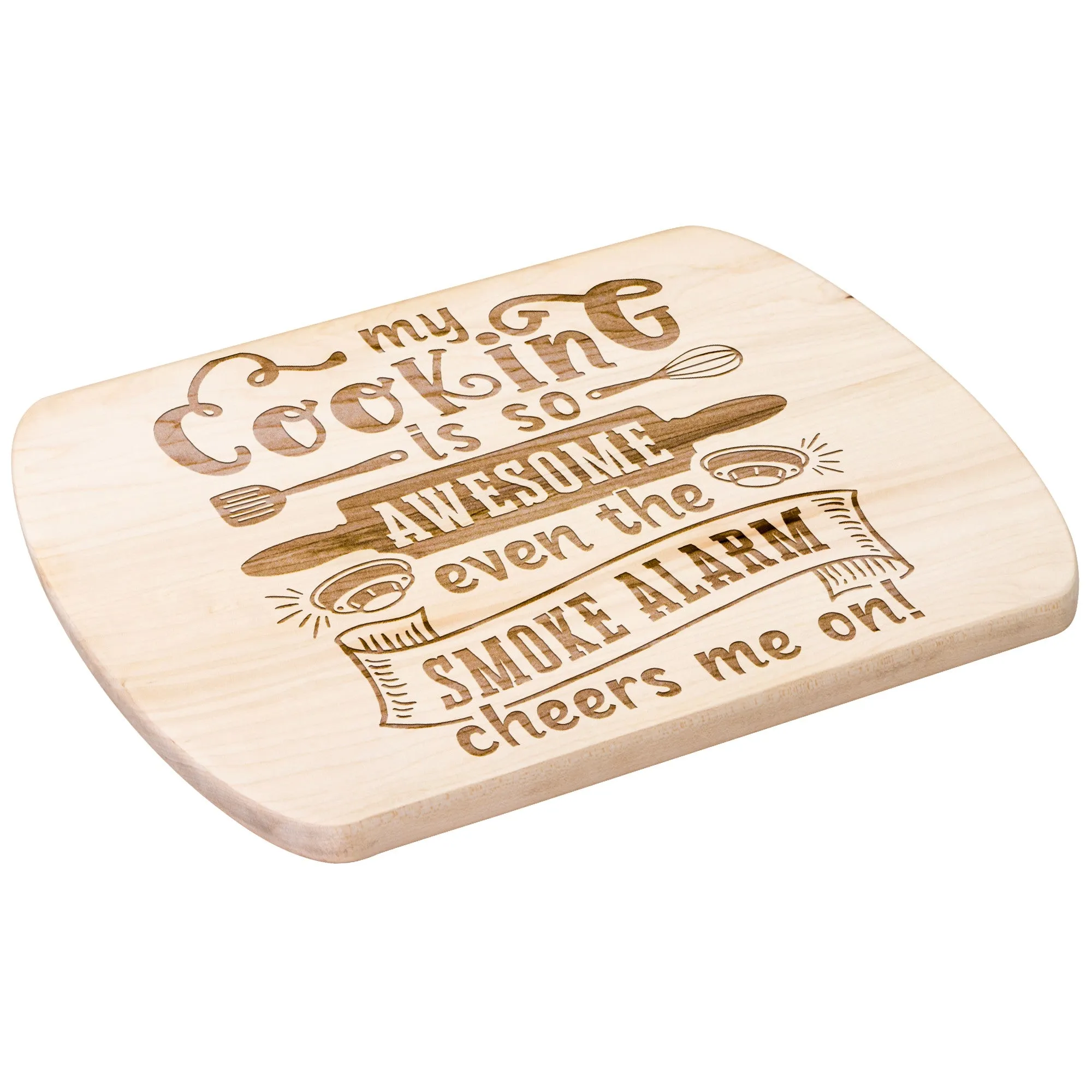 Humorous Smoke Alarm Cheers Me On Oval Maple Cutting Board 8" x 11"