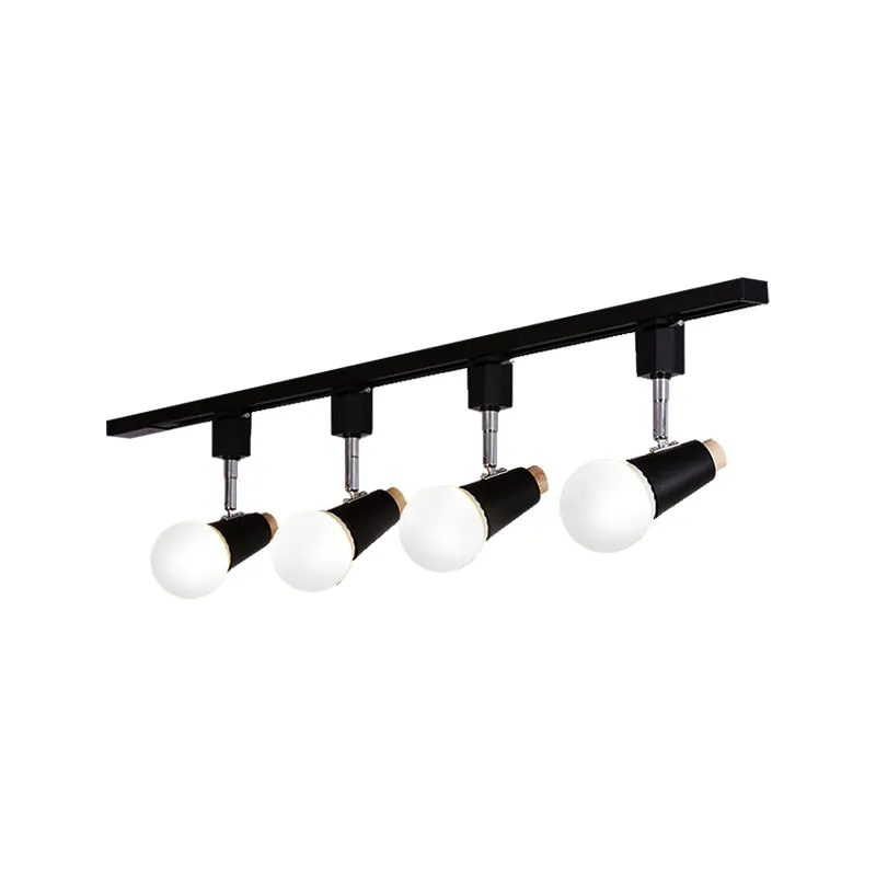 Industrial Metallic Linear Ceiling Light - 3/4 Heads Adjustable Semi Flush Track Fixture with Cup Shade in Black/White