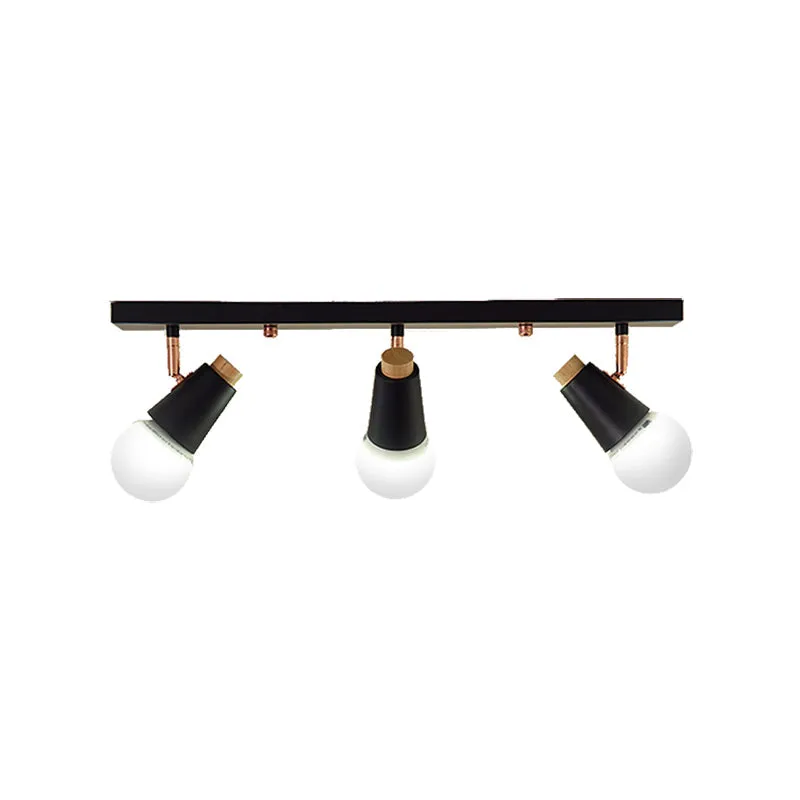 Industrial Metallic Linear Ceiling Light - 3/4 Heads Adjustable Semi Flush Track Fixture with Cup Shade in Black/White