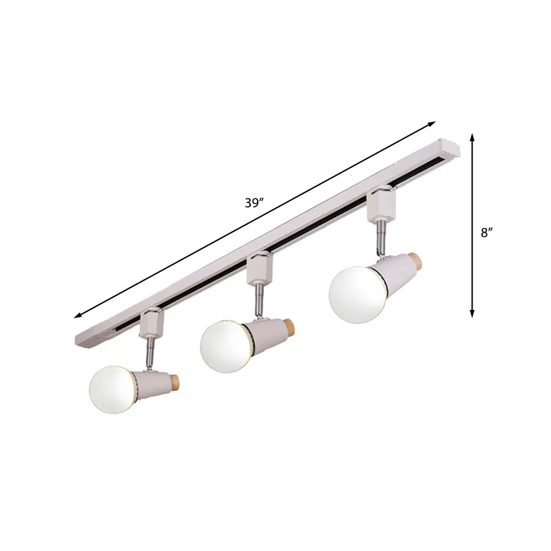 Industrial Metallic Linear Ceiling Light - 3/4 Heads Adjustable Semi Flush Track Fixture with Cup Shade in Black/White