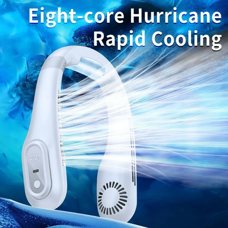 J18 Cooling Hanging Neck Fan Portable Bladeless Digital Display Fan(White)