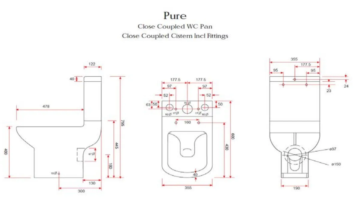 Kartell Pure Close Coupled Toilet with Soft Close Seat