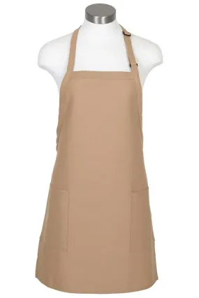 Khaki Bib Adjustable Apron (2-Patch Pockets)