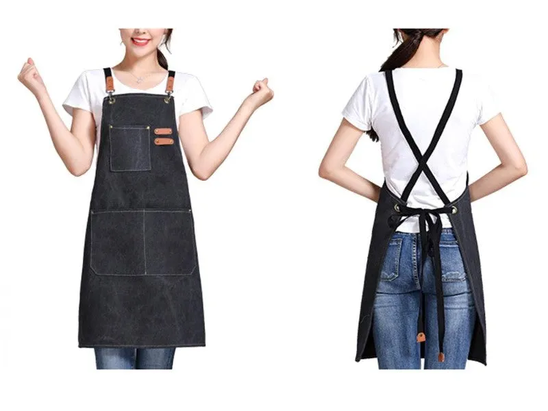 Kitchen Adjustable Canvas Strap Apron with Pockets