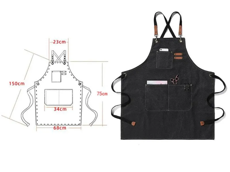 Kitchen Adjustable Canvas Strap Apron with Pockets