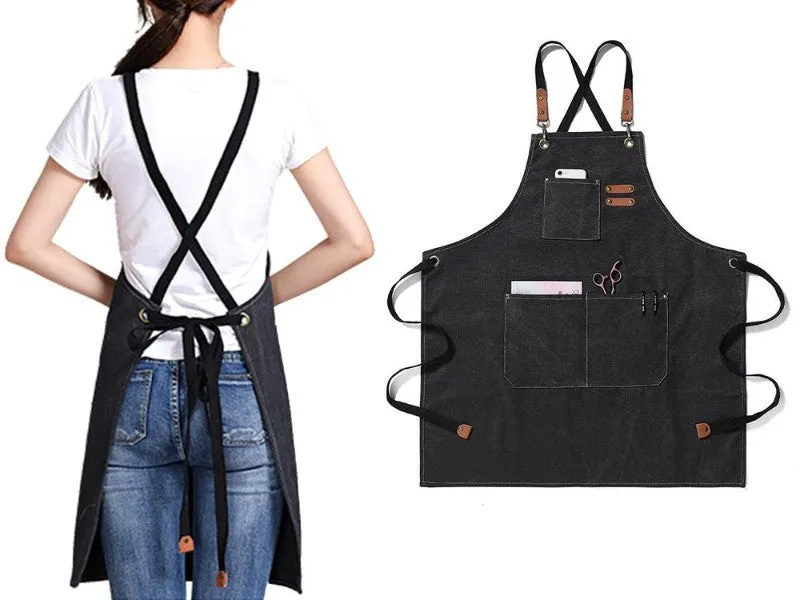 Kitchen Adjustable Canvas Strap Apron with Pockets