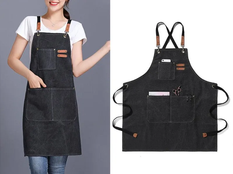 Kitchen Adjustable Canvas Strap Apron with Pockets