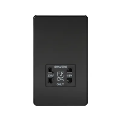 Knightsbridge Screwless 115V/230V Dual Voltage Shaver Socket - Matt Black