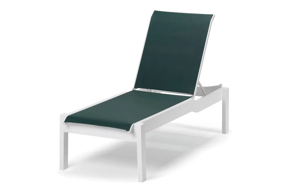 Leeward MGP Sling Lay-flat Stacking Armless Long Frame Chaise w/ Wheels