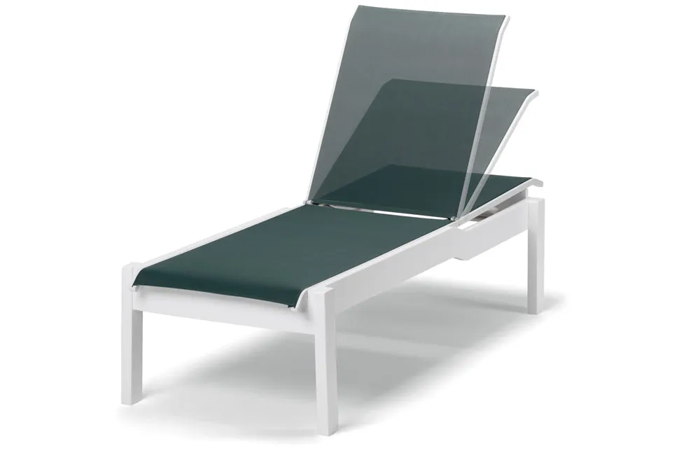 Leeward MGP Sling Lay-flat Stacking Armless Long Frame Chaise w/ Wheels