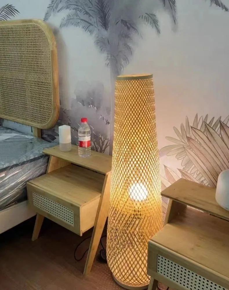 Living Room Bamboo Woven Floor Lamp- Sustainable Green Home Decor