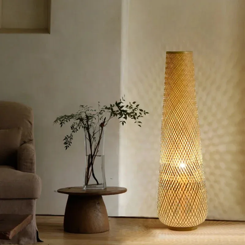 Living Room Bamboo Woven Floor Lamp- Sustainable Green Home Decor