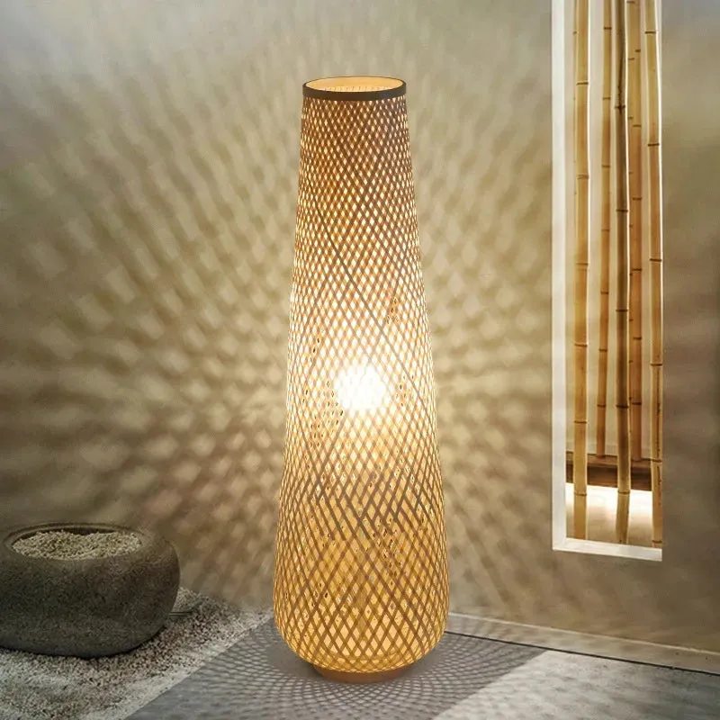 Living Room Bamboo Woven Floor Lamp- Sustainable Green Home Decor