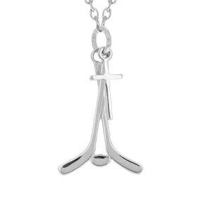 Mini Hockey Necklace With Dangle Cross | Sterling Silver