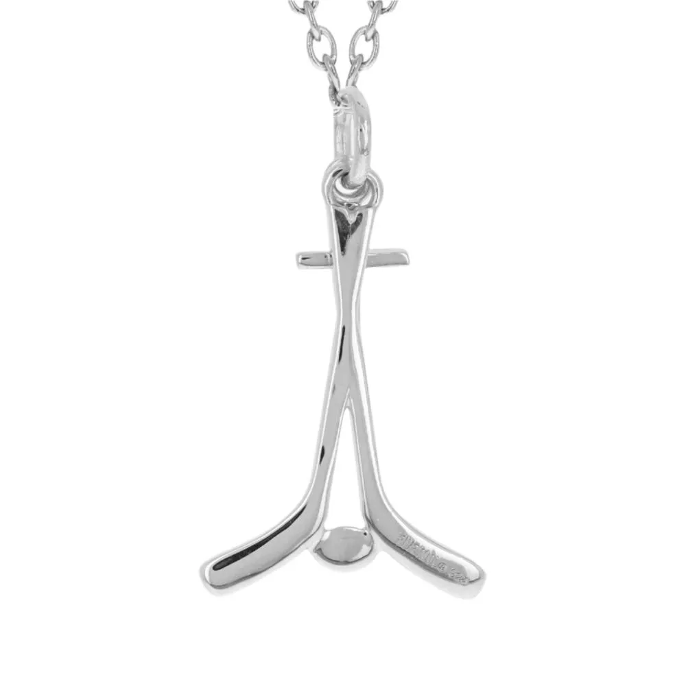 Mini Hockey Necklace With Dangle Cross | Sterling Silver