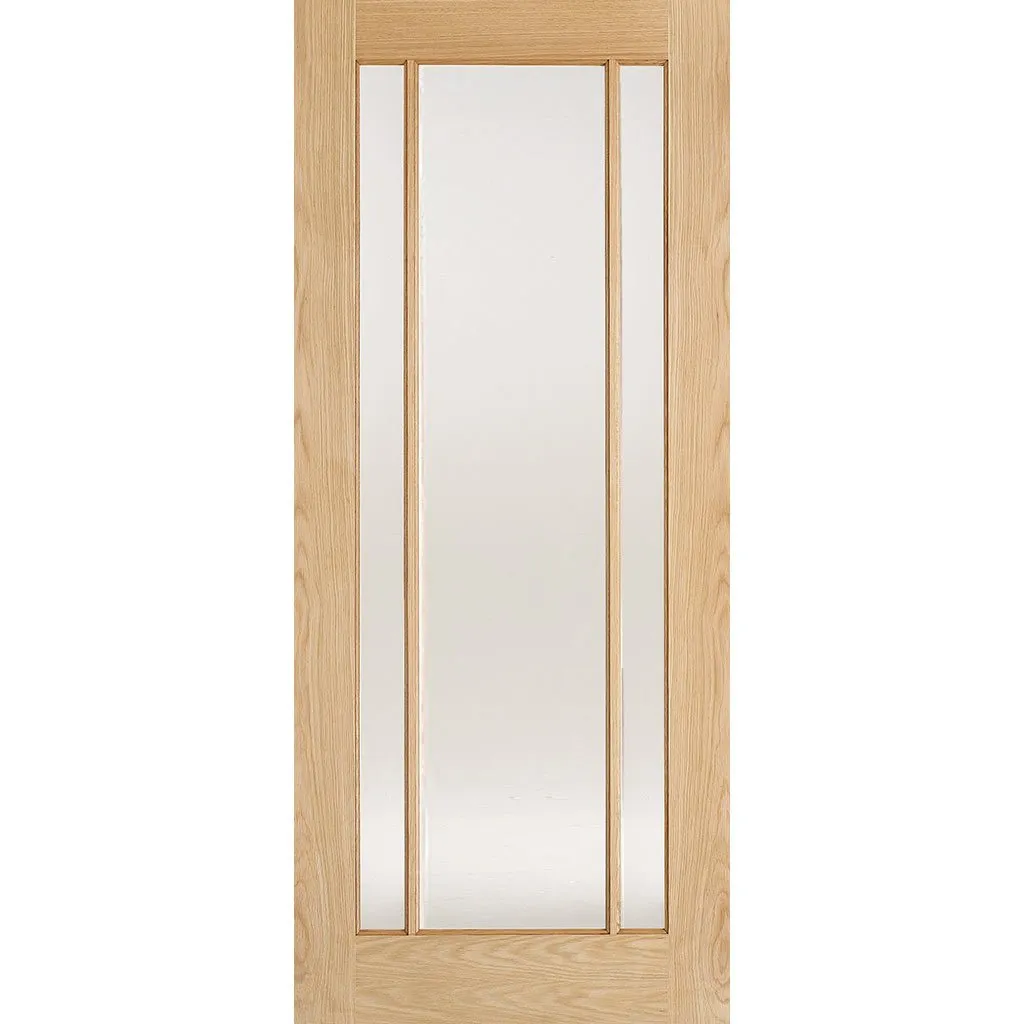 Minimalist Wardrobe Door & Frame Kit - Two Lincoln Glazed Oak Doors - Frosted Glass - Unfinished