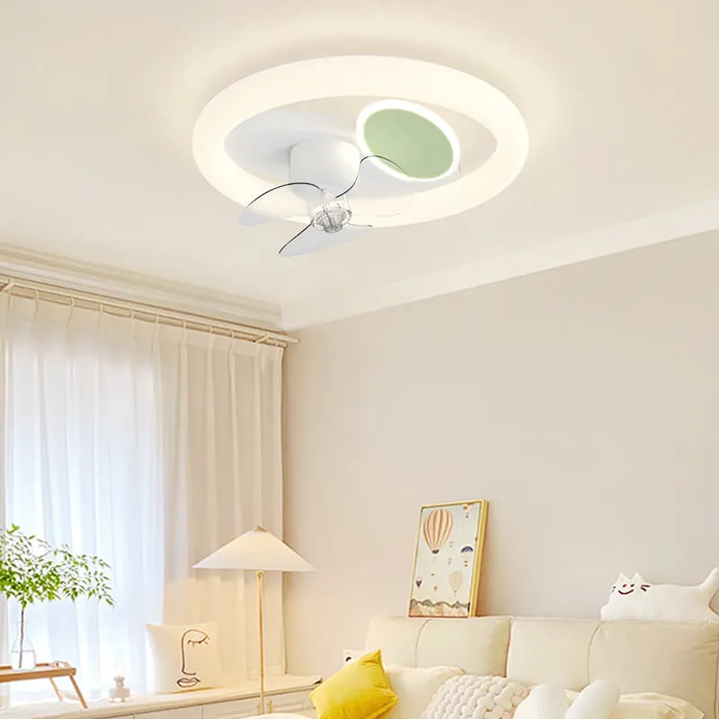 Modern Creative Cream Style Iron Shaking Head Fan LED Flush Mount Ceiling Fan Light