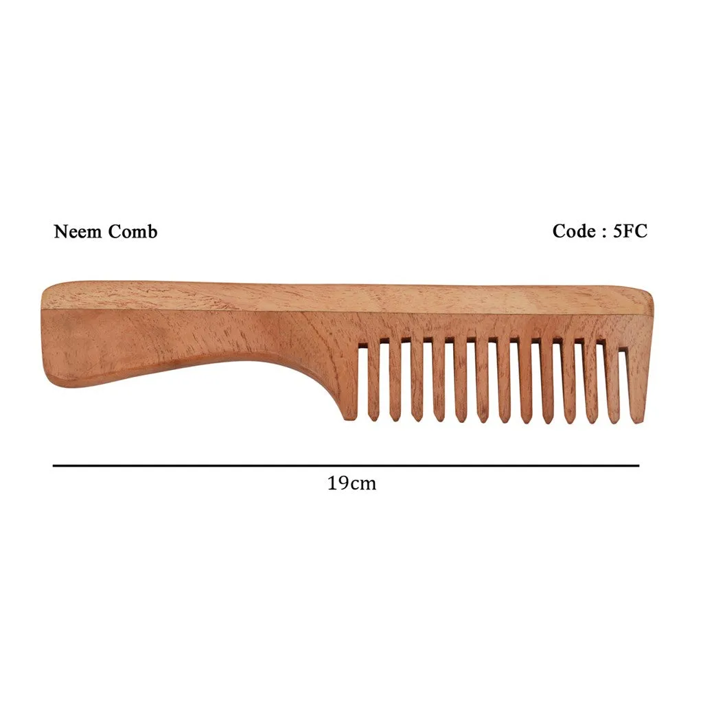 Neem Wood Comb with handle (19cm)