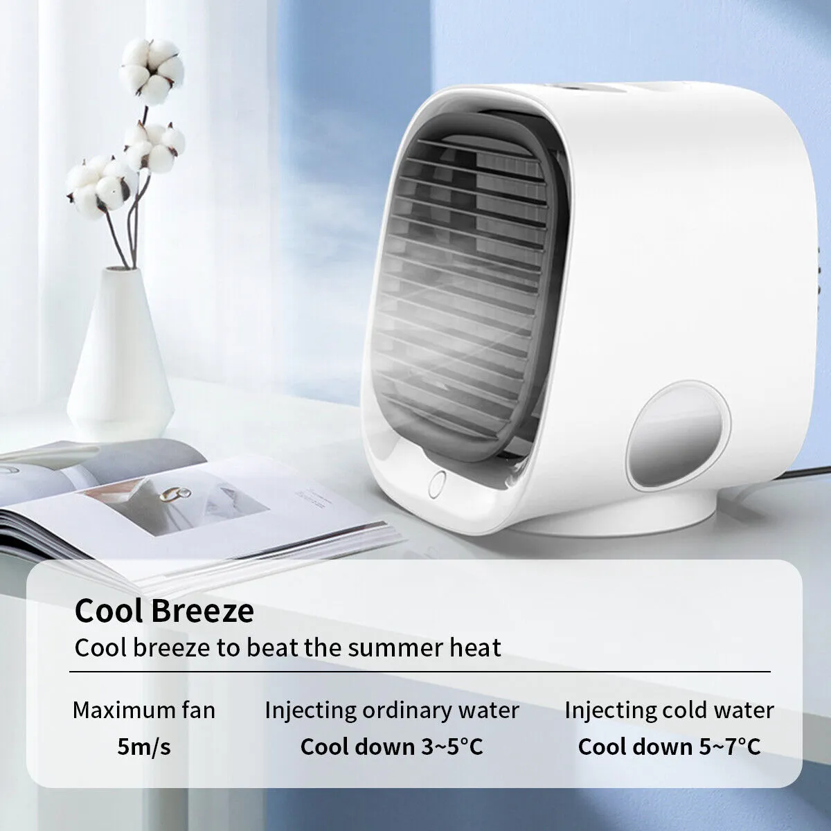 (NET)Portable Air Cooler Conditioner Usb Rechargable Humidifier Purifier Room Cooling 3 Adjustable Speeds