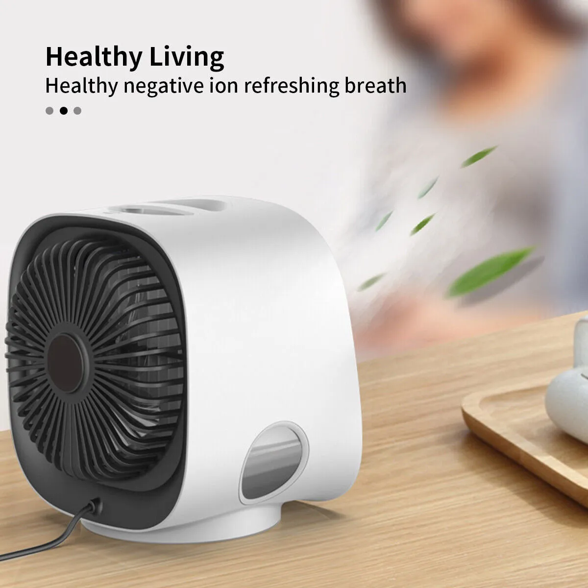 (NET)Portable Air Cooler Conditioner Usb Rechargable Humidifier Purifier Room Cooling 3 Adjustable Speeds