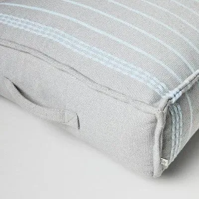 New - Border Stitch Stripe Indoor/Outdoor Floor Cushion Gray/Light Blue - Hearth & Hand with Magnolia