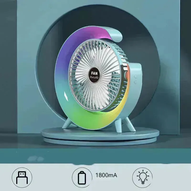 New Bright Night Light Charging Fan Desktop Silent Mini Electric Fan Portable Fan USB