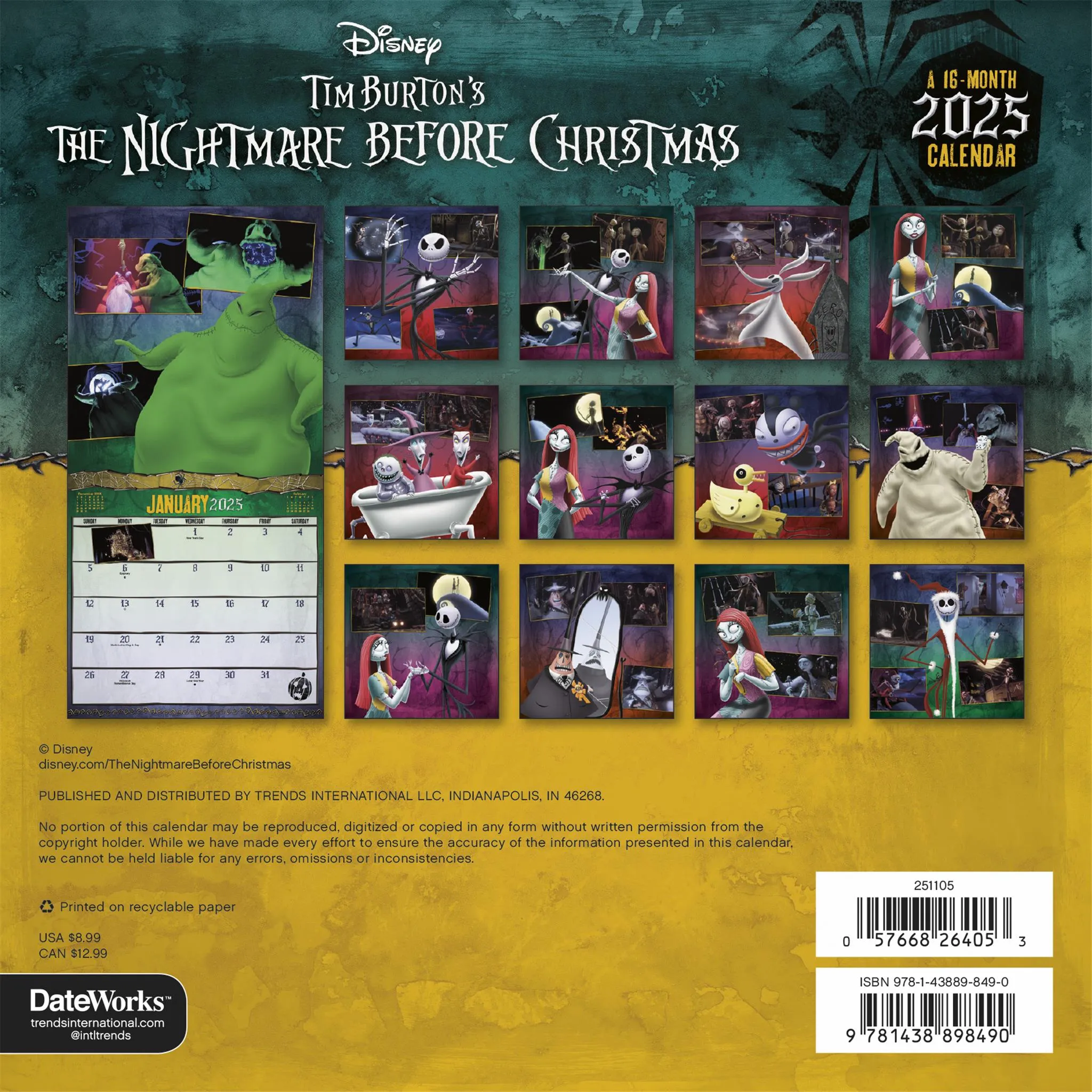 Nightmare Before Christmas Mini 2025 Calendar