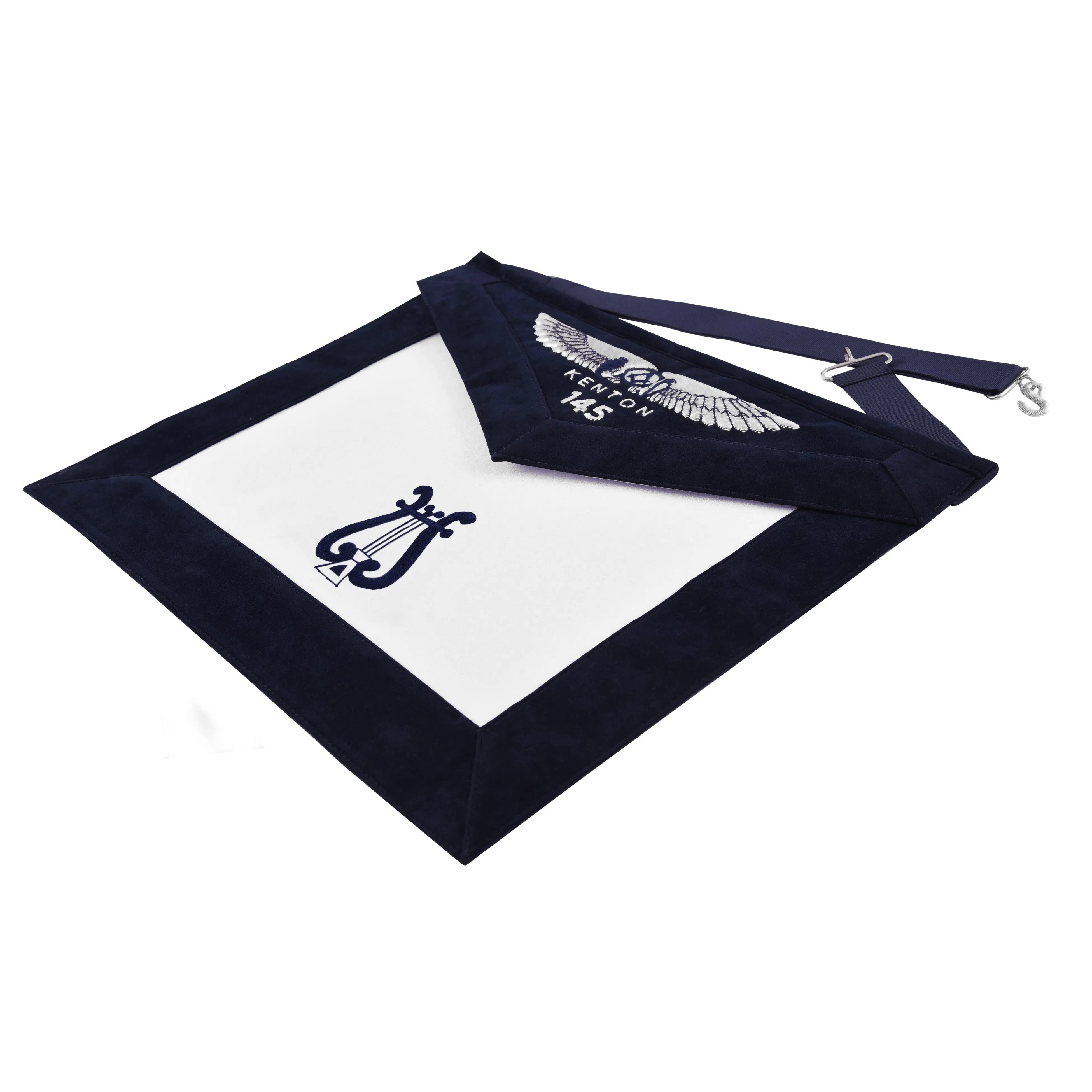 Organist Officer Apron - Kenton Lodge Navy Velvet With Silver Embroidery Thread