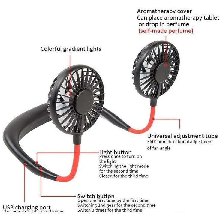 Personal Cooling Fan Neck Fan With Illumination and Aromatherapy Capable