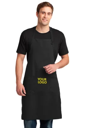 Port Authority Easy Care Customized Extra Long Bib Aprons with Stain Release, Black