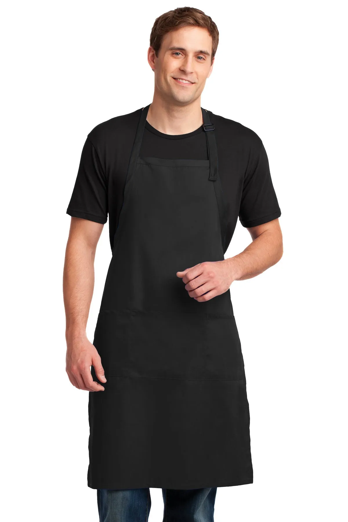 Port Authority Easy Care Customized Extra Long Bib Aprons with Stain Release, Black