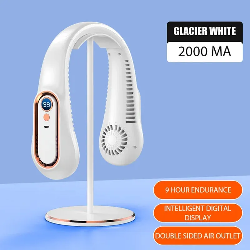 Portable Mini Hanging Neck Fan Digital Display Power Ventilador Bladeless Neckband Fan Air Cooler USB Rechargeable Electric Fans