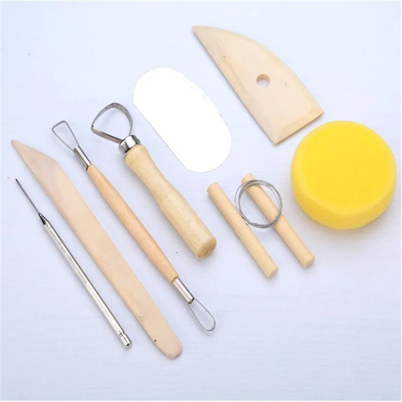 Pottery Clay Ceramic Modeling Tools Set 8pcs - Clay Sculpting Shaping Carving Smoothing Wax Tools - Soft Medium - Art Pottery Supplies