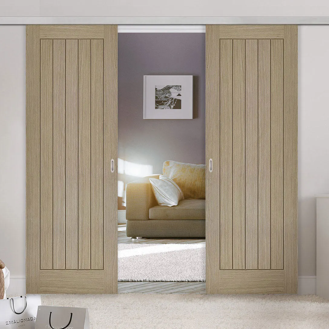 Premium Double Sliding Door & Wall Track - Belize Light Grey Door - Prefinished