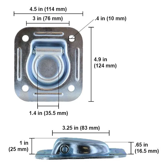 Recessed Pan Fitting - Trailer Tie Down Fittings - Anchor Ring - 5,000 lbs. BS