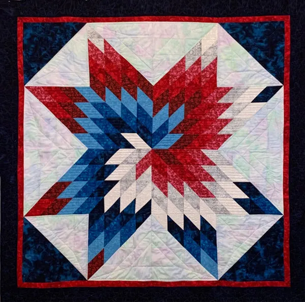 Red, White and Blue Spiral Star Quilt Pattern