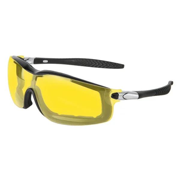 RT114AF MCR Safety RT1 Series Safety Glasses, Amber Lens, Nylon Silver Temple