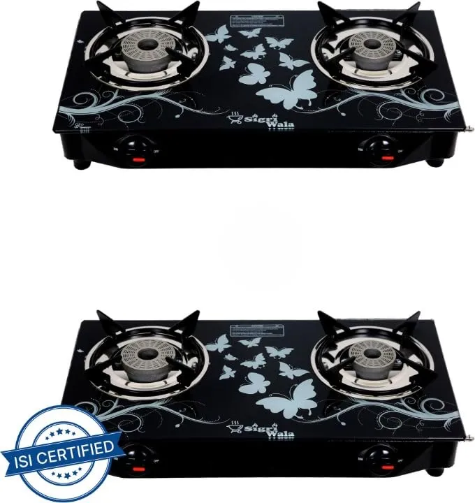 Sigri-wala 2 pc Set Tornado Delux Design Glass Manual Gas Stove (2 Burners)