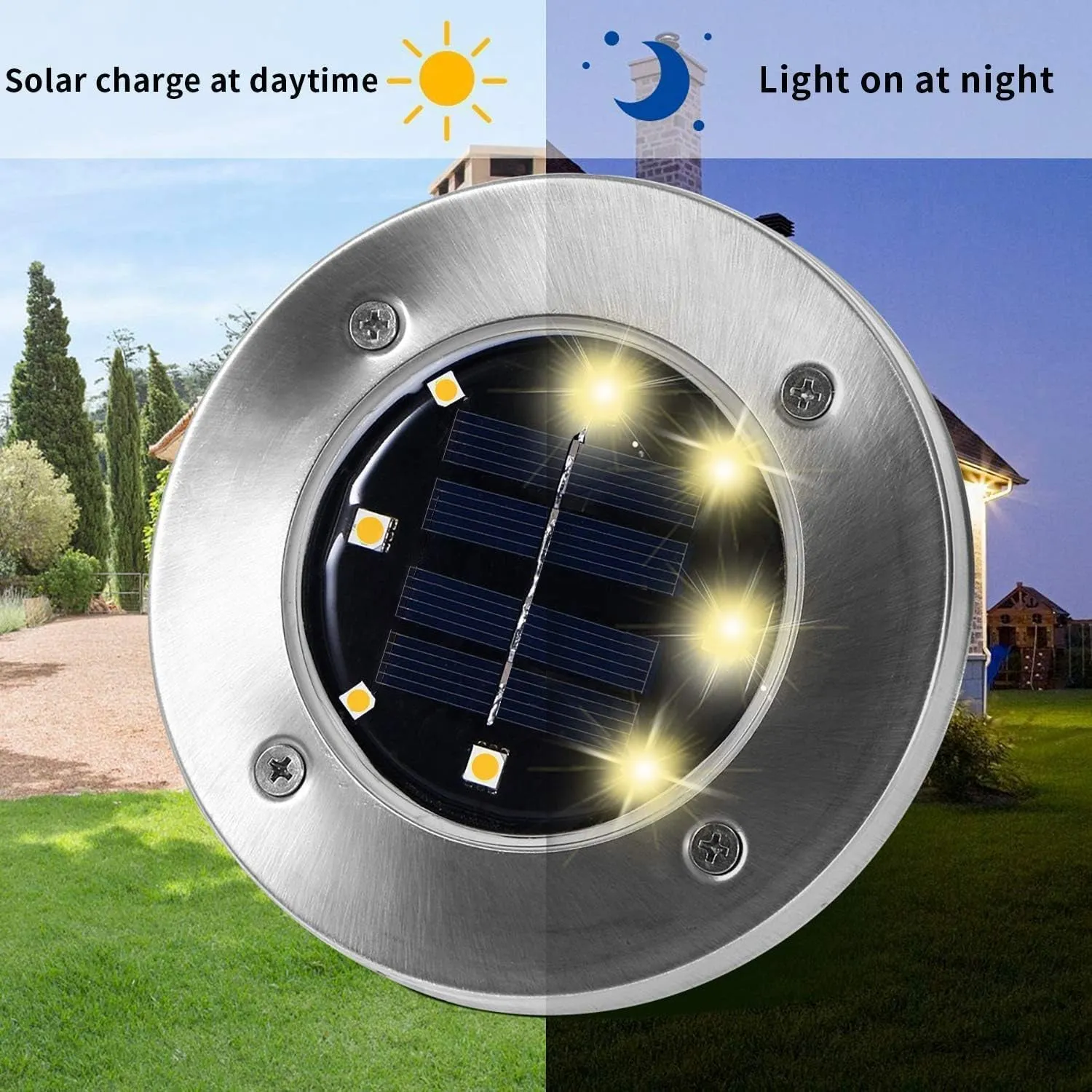 Solar Ground Lights, 8 LED Garden Lights Solar Powered,Disk Lights Waterproof In-Ground Outdoor Landscape Lighting for Patio Pathway Lawn Yard Deck Driveway Walkway,Warm White 12 Packs