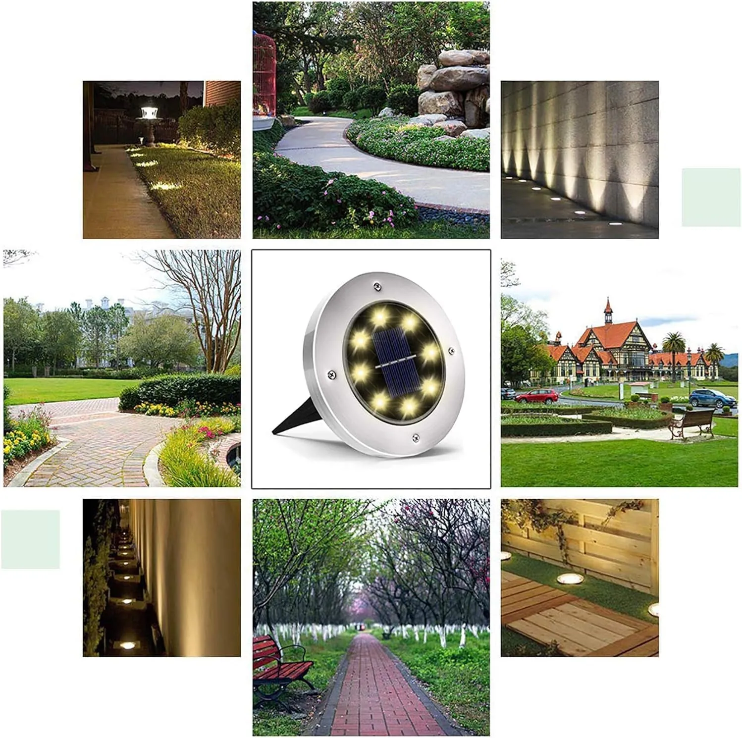 Solar Ground Lights, 8 LED Garden Lights Solar Powered,Disk Lights Waterproof In-Ground Outdoor Landscape Lighting for Patio Pathway Lawn Yard Deck Driveway Walkway,Warm White 12 Packs