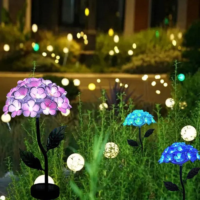 Solar Lawn Garden Iron Stake Hydrangea Flower Light