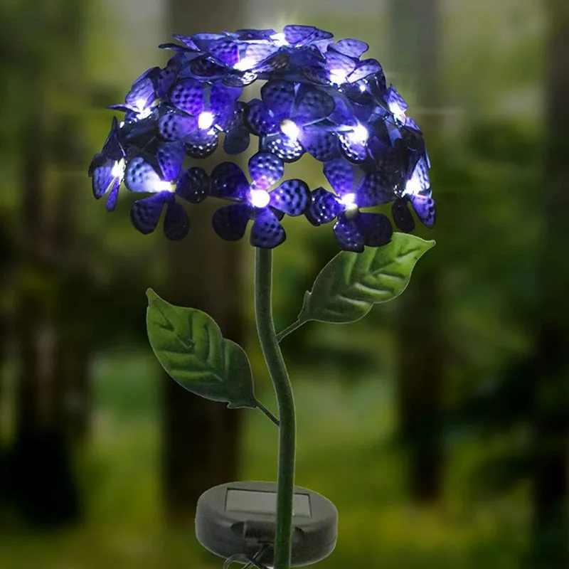 Solar Lawn Garden Iron Stake Hydrangea Flower Light