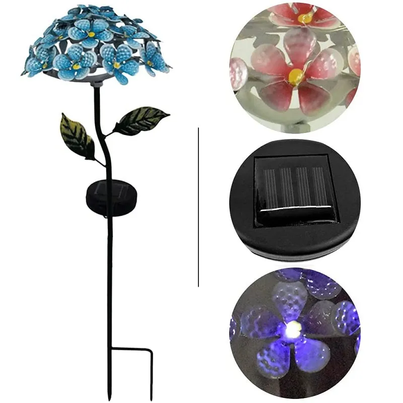 Solar Lawn Garden Iron Stake Hydrangea Flower Light