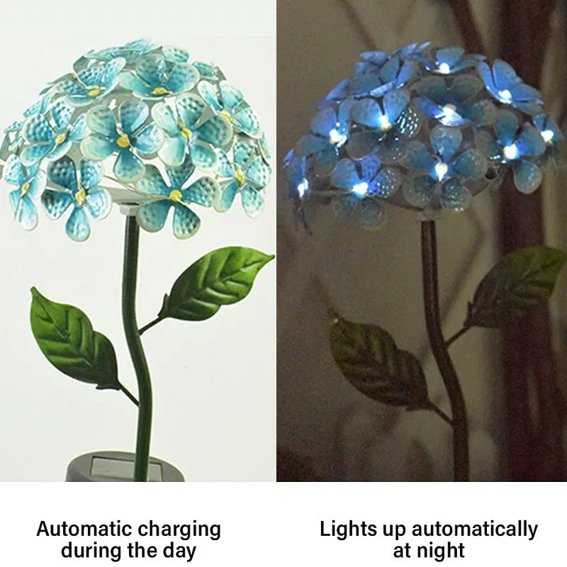 Solar Lawn Garden Iron Stake Hydrangea Flower Light