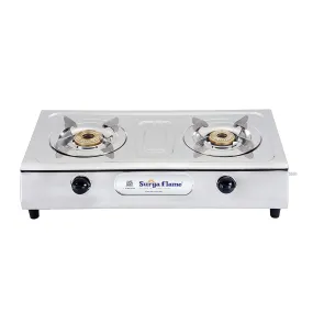 Surya Flame Ultimate Gas Stove 2 Burners | LPG Stove with Stainless Steel Pan Support | Anti Skid Rubber Legs - 2 Years Complete Doorstep Warranty (Manual, 2)