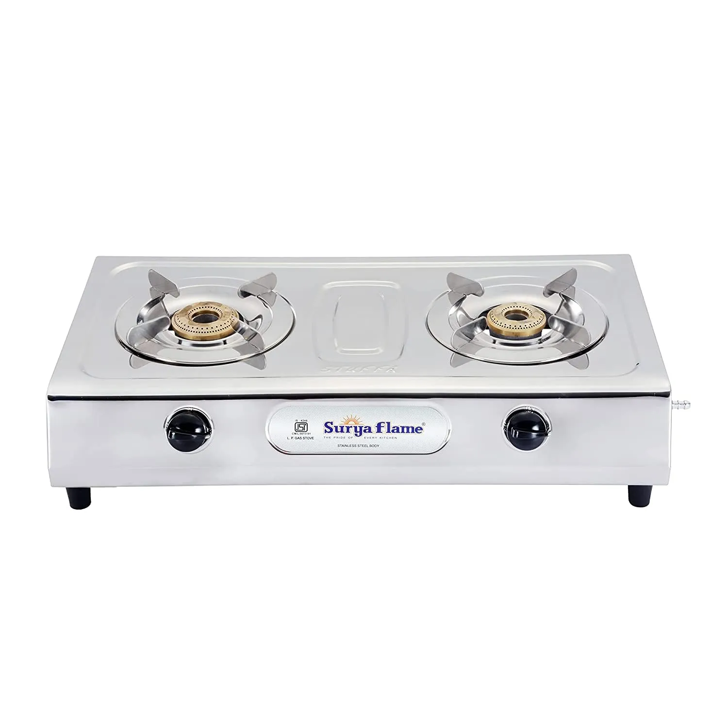 Surya Flame Ultimate Gas Stove 2 Burners | LPG Stove with Stainless Steel Pan Support | Anti Skid Rubber Legs - 2 Years Complete Doorstep Warranty (Manual, 2)