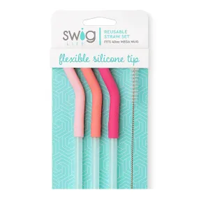 Swig Blush/Coral/Hot Pink Reusable Straw Set (40oz Mega Mug)