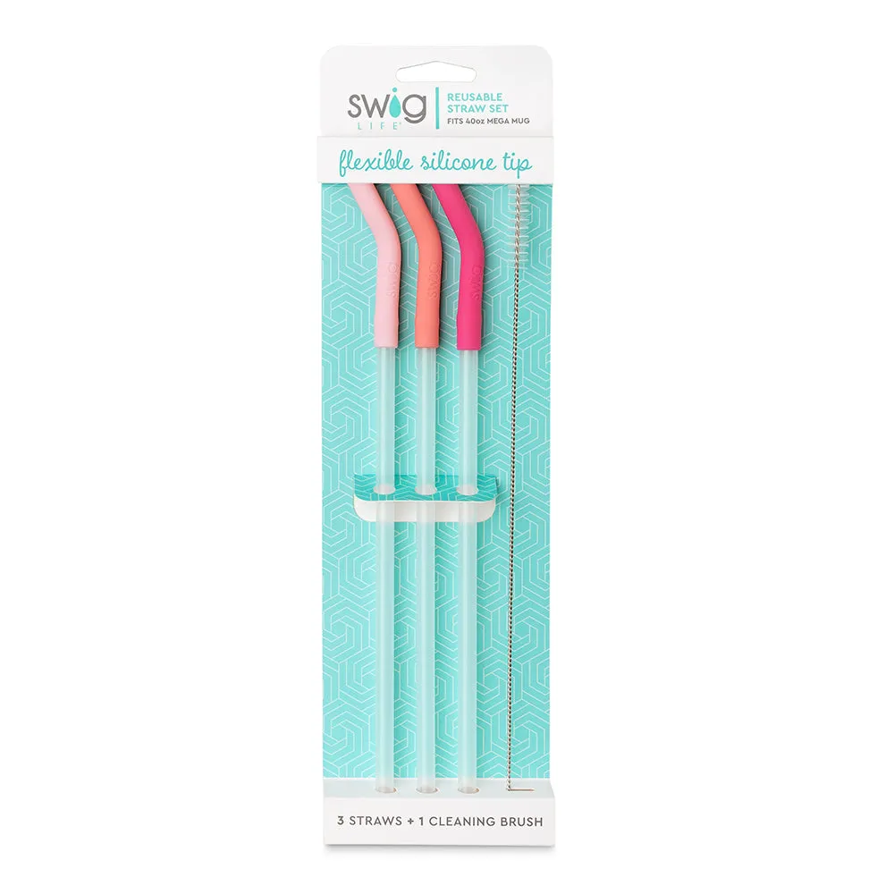 Swig Blush/Coral/Hot Pink Reusable Straw Set (40oz Mega Mug)