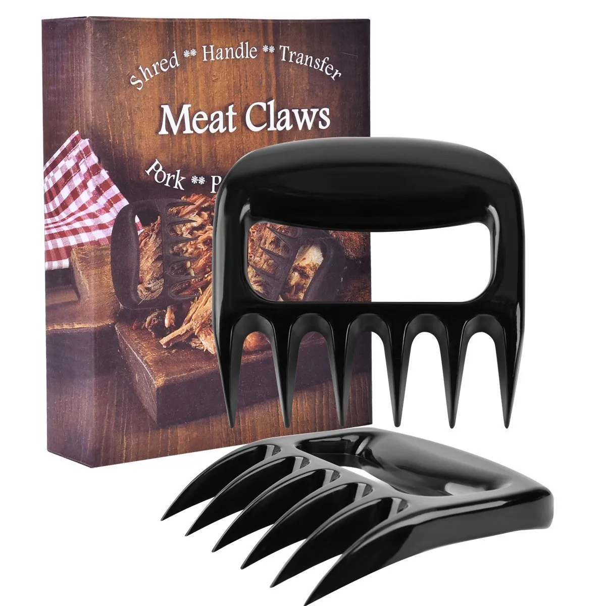 Tailbox Set of 2 Bear Claws BBQ Meat Handler Forks - Pulled Pork Shredder Claws for Carving and Shredding Meat (Black)